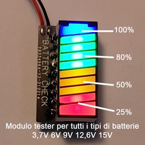 Modulo Tester per tutte le batterie indicatore di tensione 3,7V 6V 9V 12V 15Volt v2