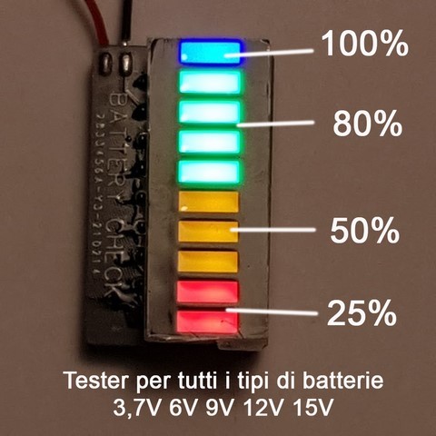 Modulo Tester per tutte le batterie indicatore di tensione 3,7V 6V 9V 12V 15Volt